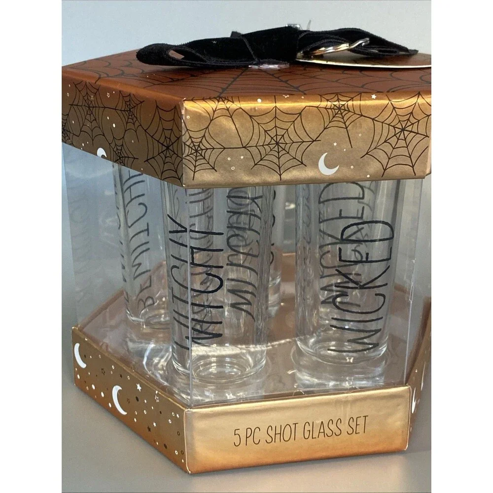 Halloween Shooters Shot Glass Set of 5 HOLIDAY PHRASES New